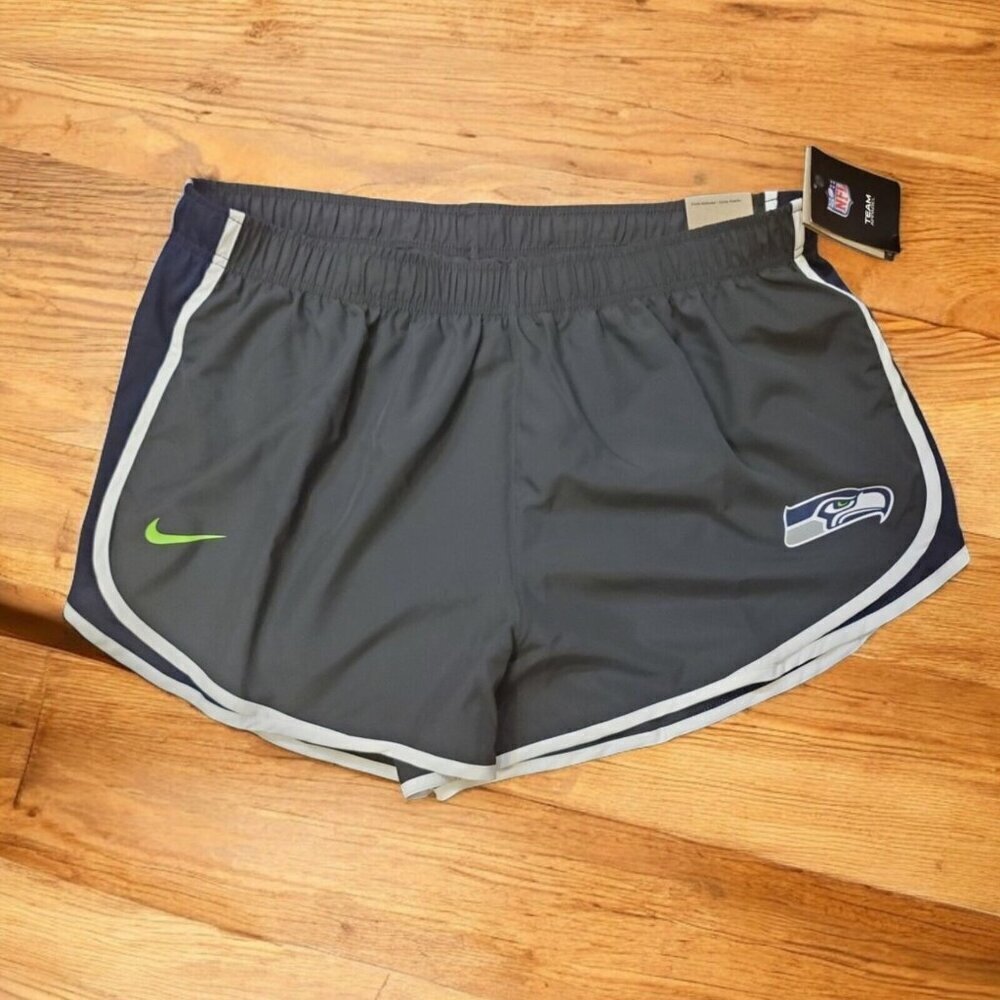 Nike Women’s Gray Seattle Seahawks Athletic Shorts with Neon Green Swoosh